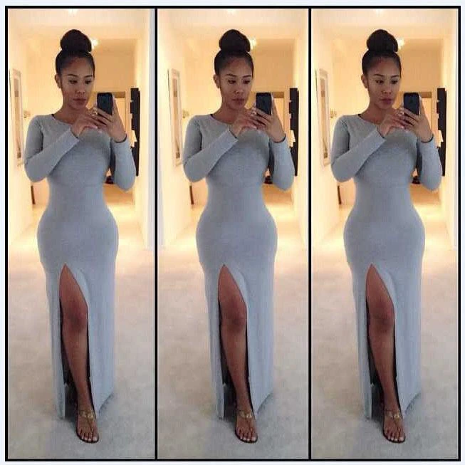 Elegant Long Sleeve Prom Dress Front Split Floor Length