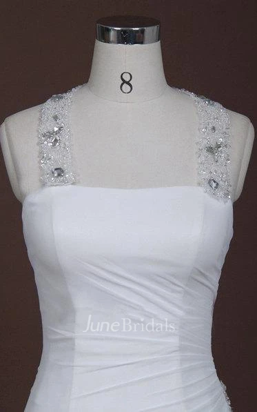 Strapped Bell Sleeve Chiffon Weddig Dress With Beading