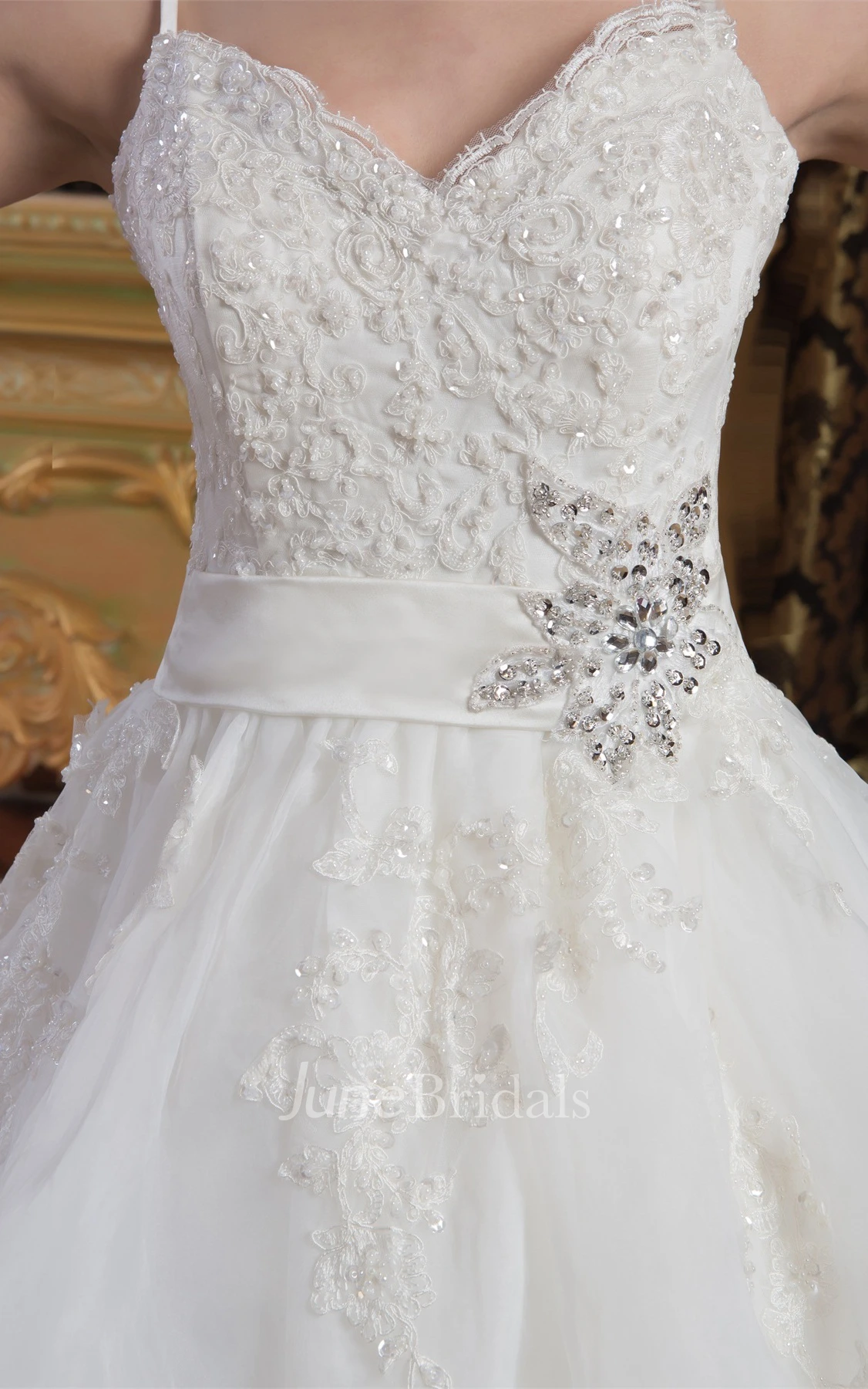 Lace A-Line Tulle Ball Gown with Beading and Spaghetti-Straps