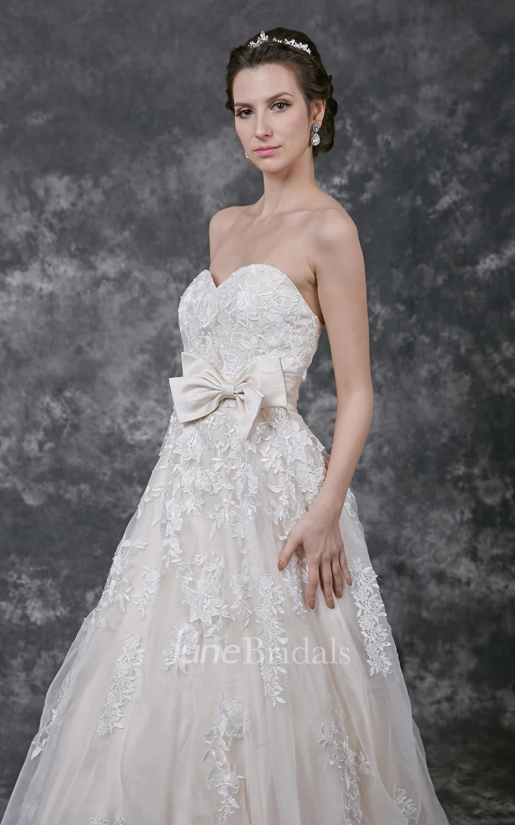 Sleeveless Sweetheart A-line Organza Gown With Lace Court Train