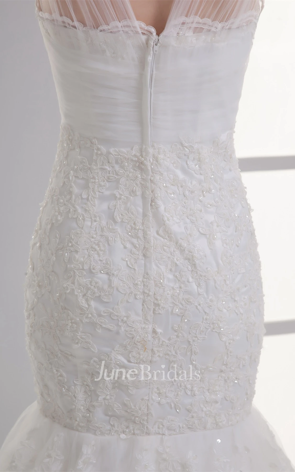 tulle mermaid strapped dress with lace bodice