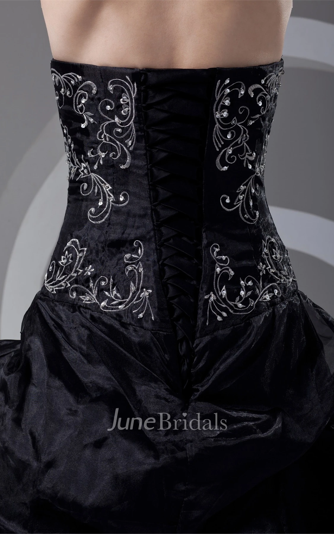 strapless pick-up ball embroidered gown with corset back