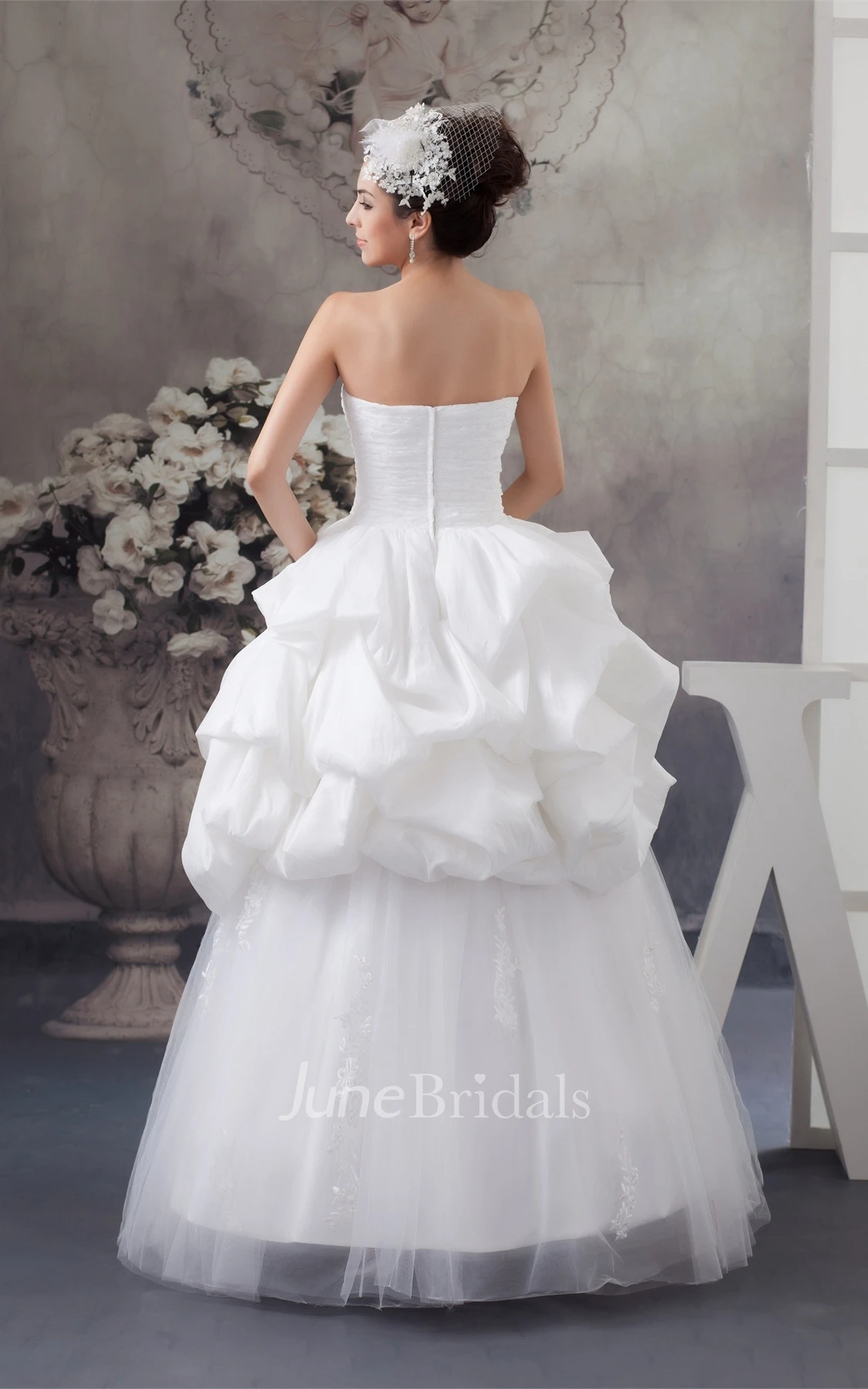 Sweetheart Pick-Up Tulle Gown with Appliqued Top