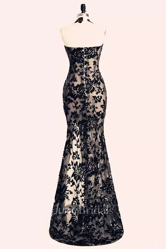 Bateau Lace Sexy Modern Bodycon Floor-length Sleeveless Open Back Zipper Lace Evening Dress 