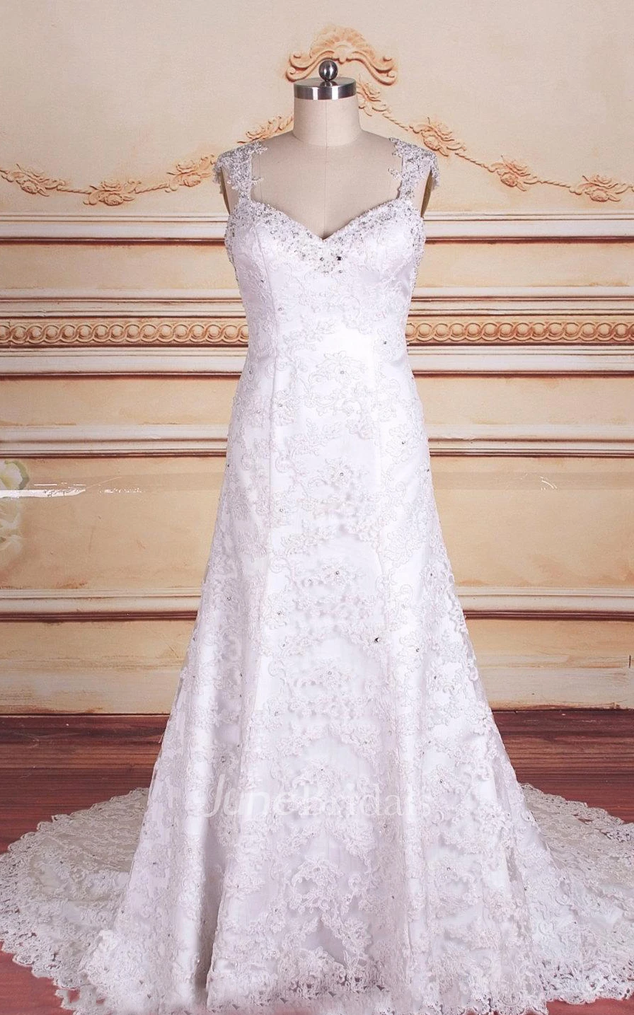 Trumpet Cap Sleeve Backless Lace Satin Dress With Beading Appliques