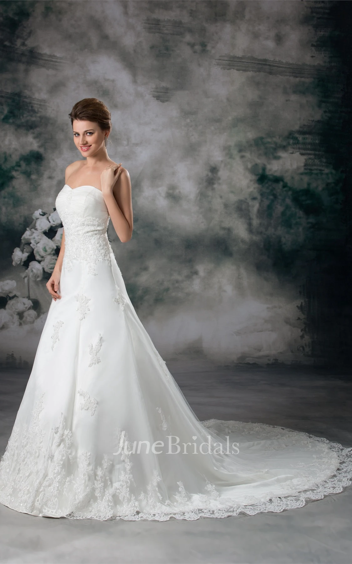 Sweetheart Lace A-Line Gown with Beading and Brush Train