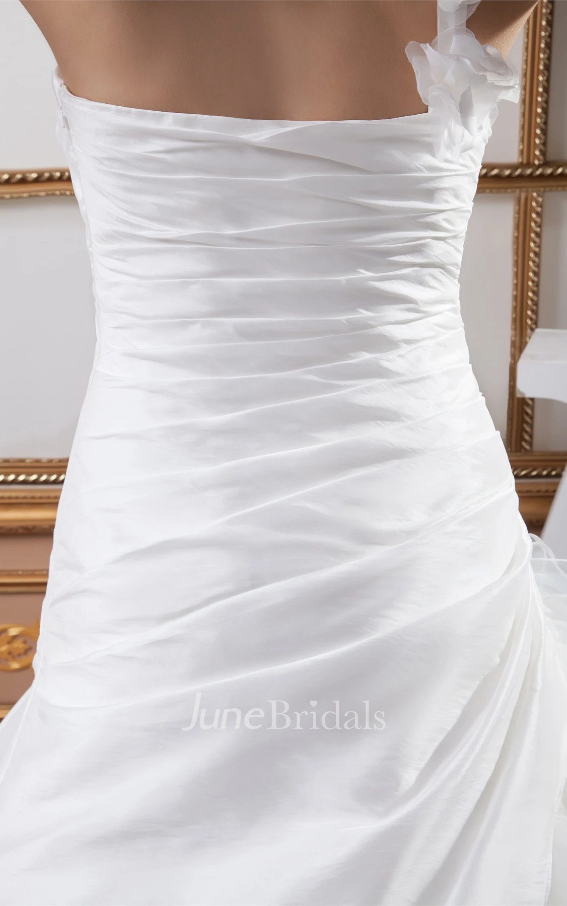 Sleeveless Side-Ruched Ball Gown with Beading and Ruffles