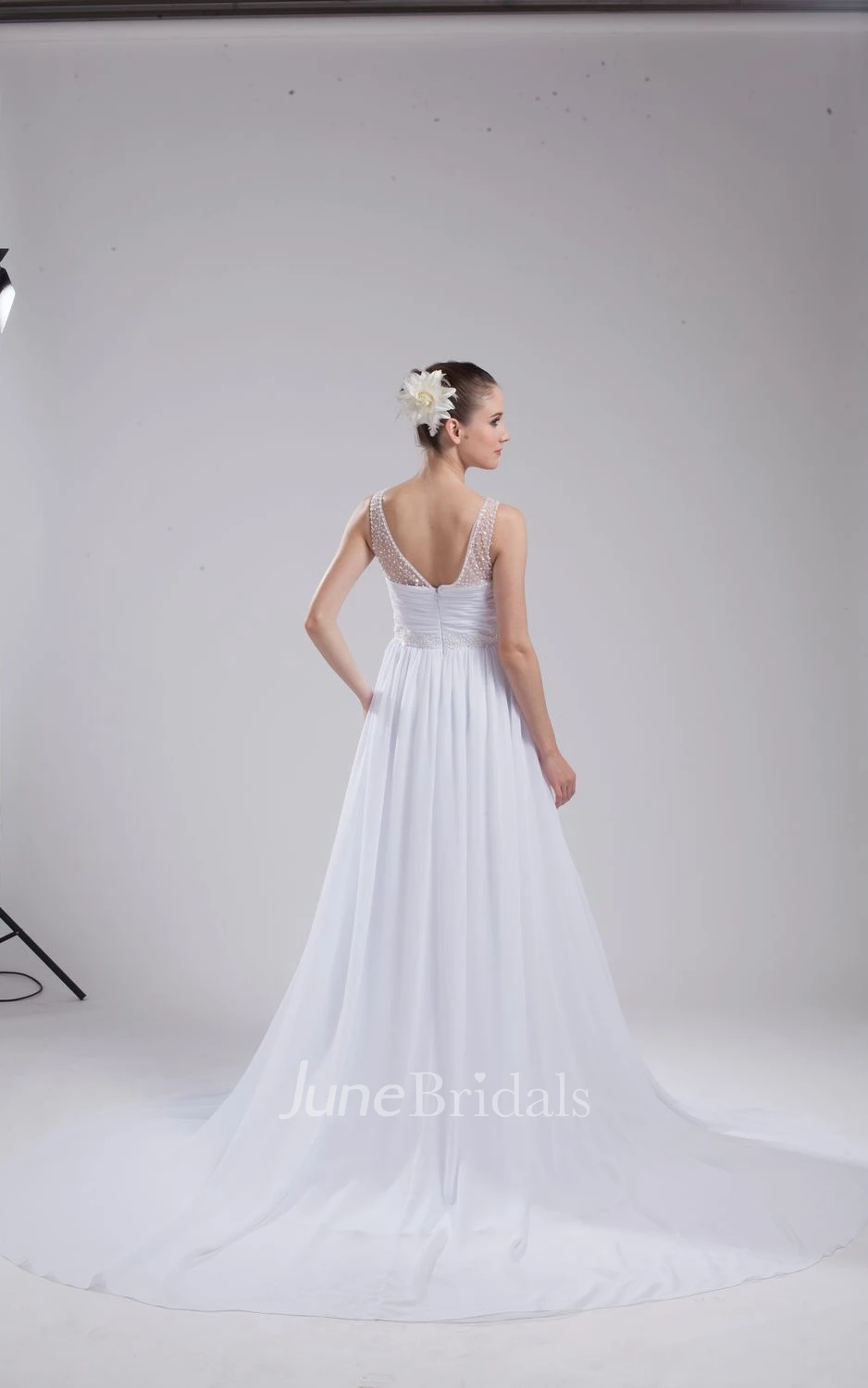 Fairy V-Neck Sleeveless Chiffon Dress With Beading and Pleats