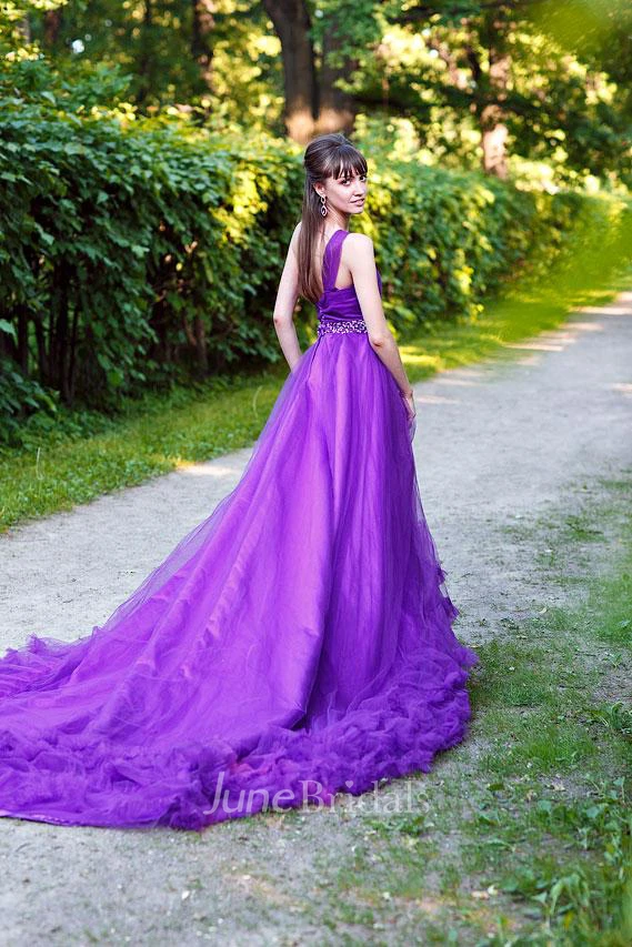 Glamorous One Shoulder Purple Tulle Prom Dress New Fashion Cloud Wedding Gown