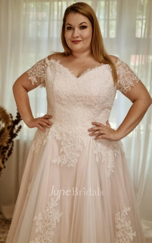 Plus Size Attractive A Line Tulle Wedding Dress with Appliques