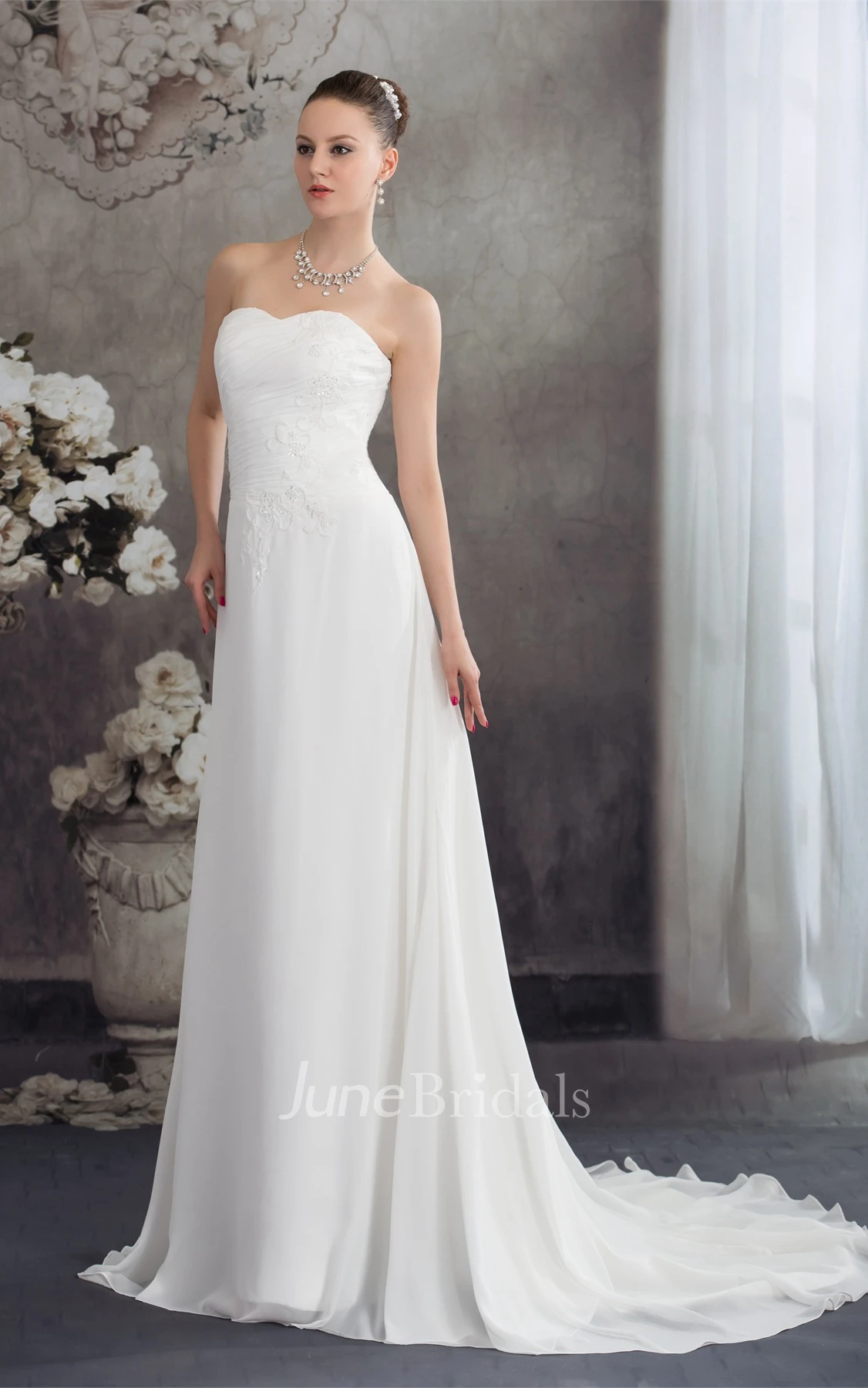 Sweetheart Chiffon A-Line Gown with Ruching and Appliques