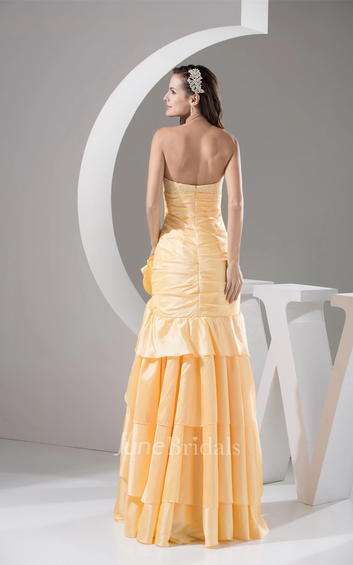 Sexy Beaded Sweetheart Bodice Dress with Layered Ruffles and Zipper Back