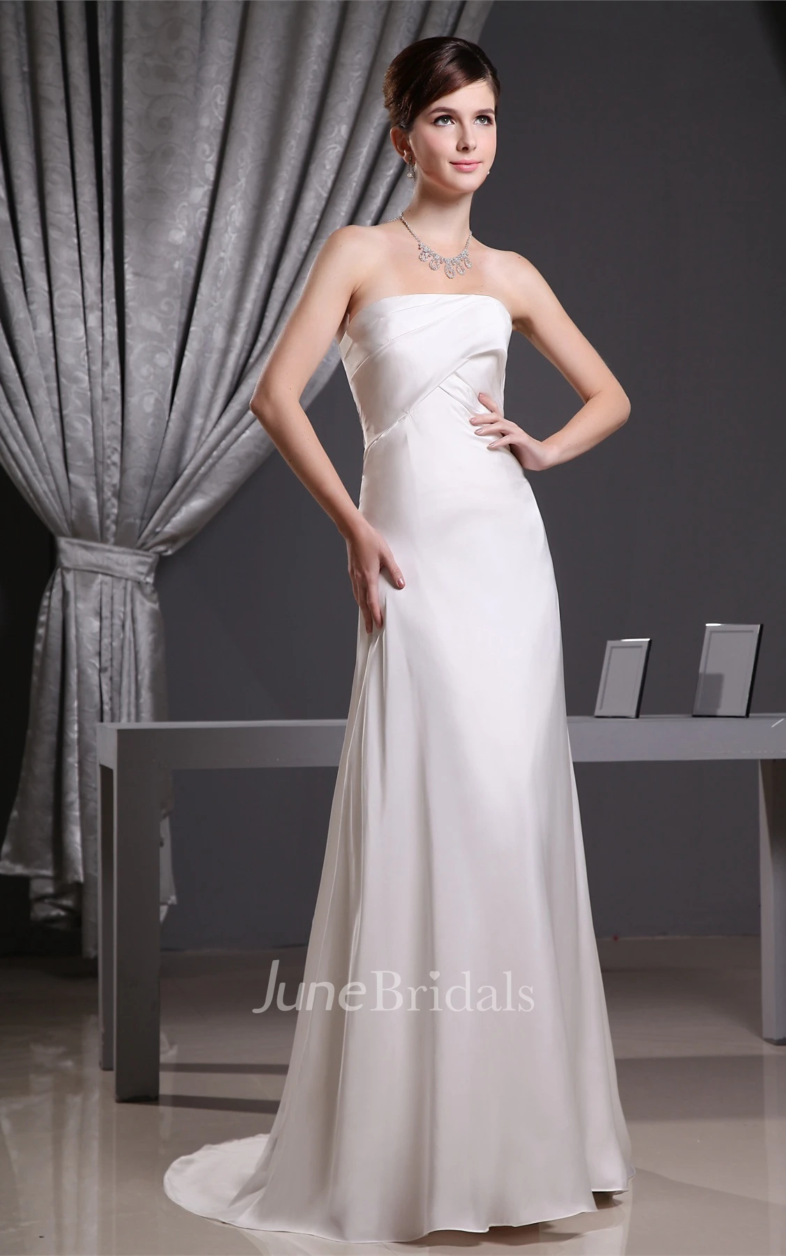 Sweetheart Satin Sheath Dress with Ruching and Brush Train