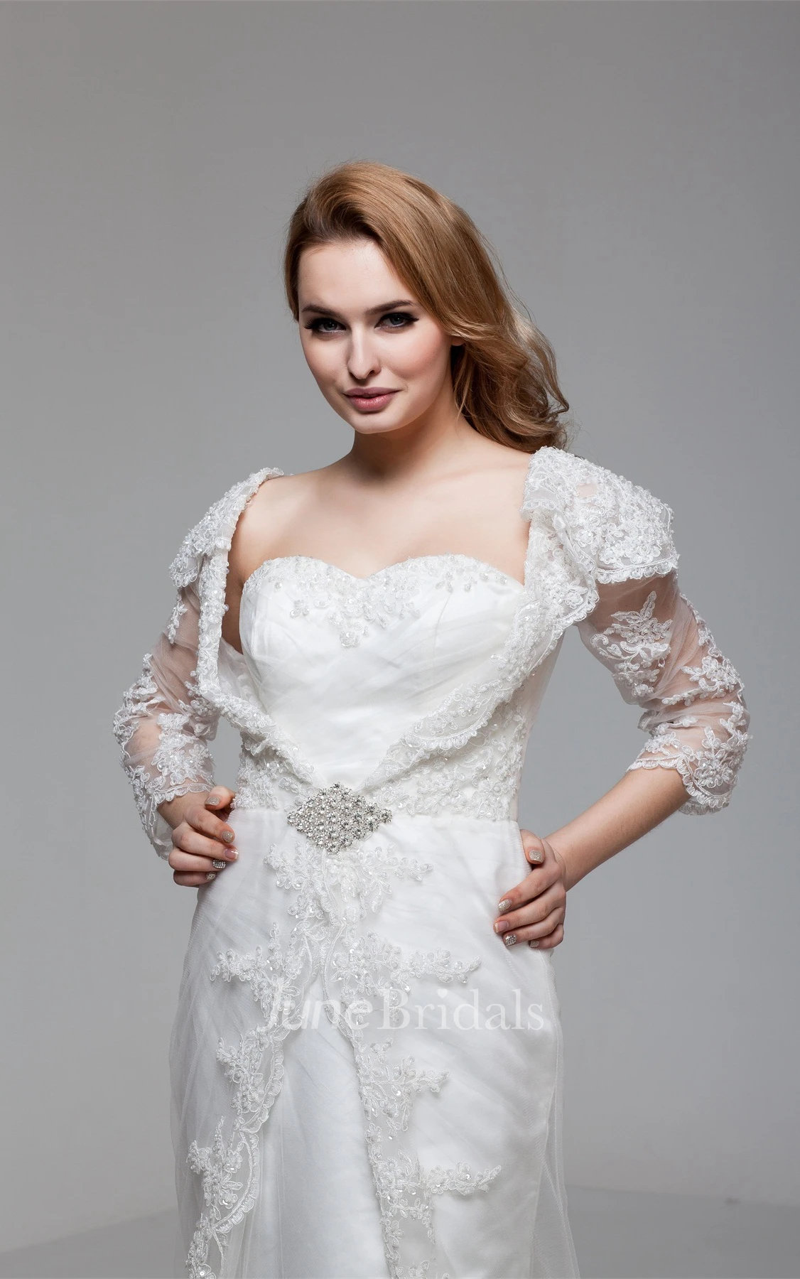Sweetheart Lace A-Line Gown with Broach and Illusion Sleeves