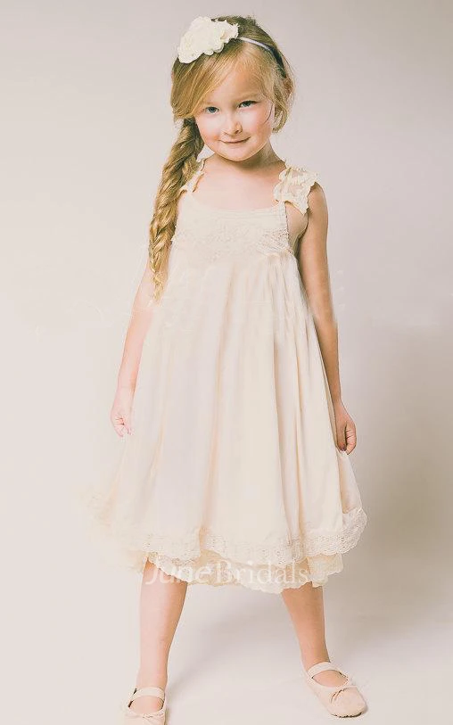 Lace Strap Pleated Chiffon Dress With Straps Back