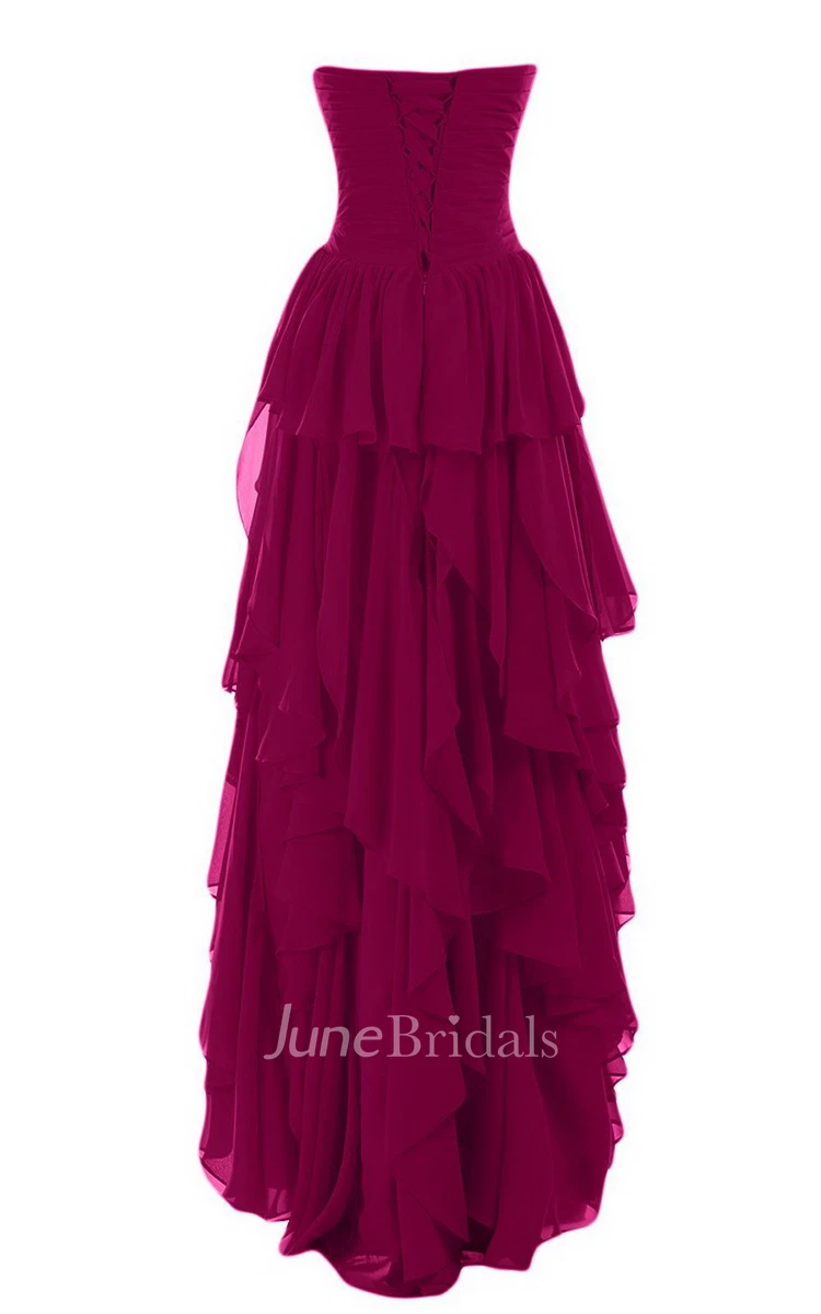 Sweetheart High-low Tiered Chiffon Dress With Beadings