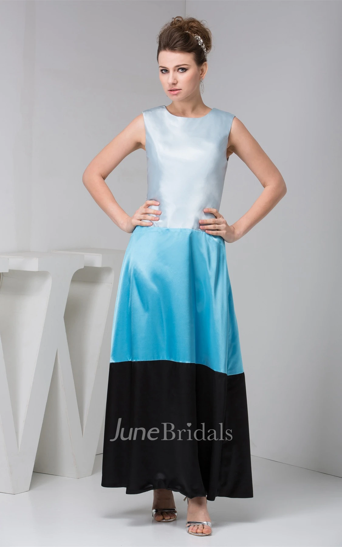 Mute-Color Satin A-Line Gown with Zipper Back