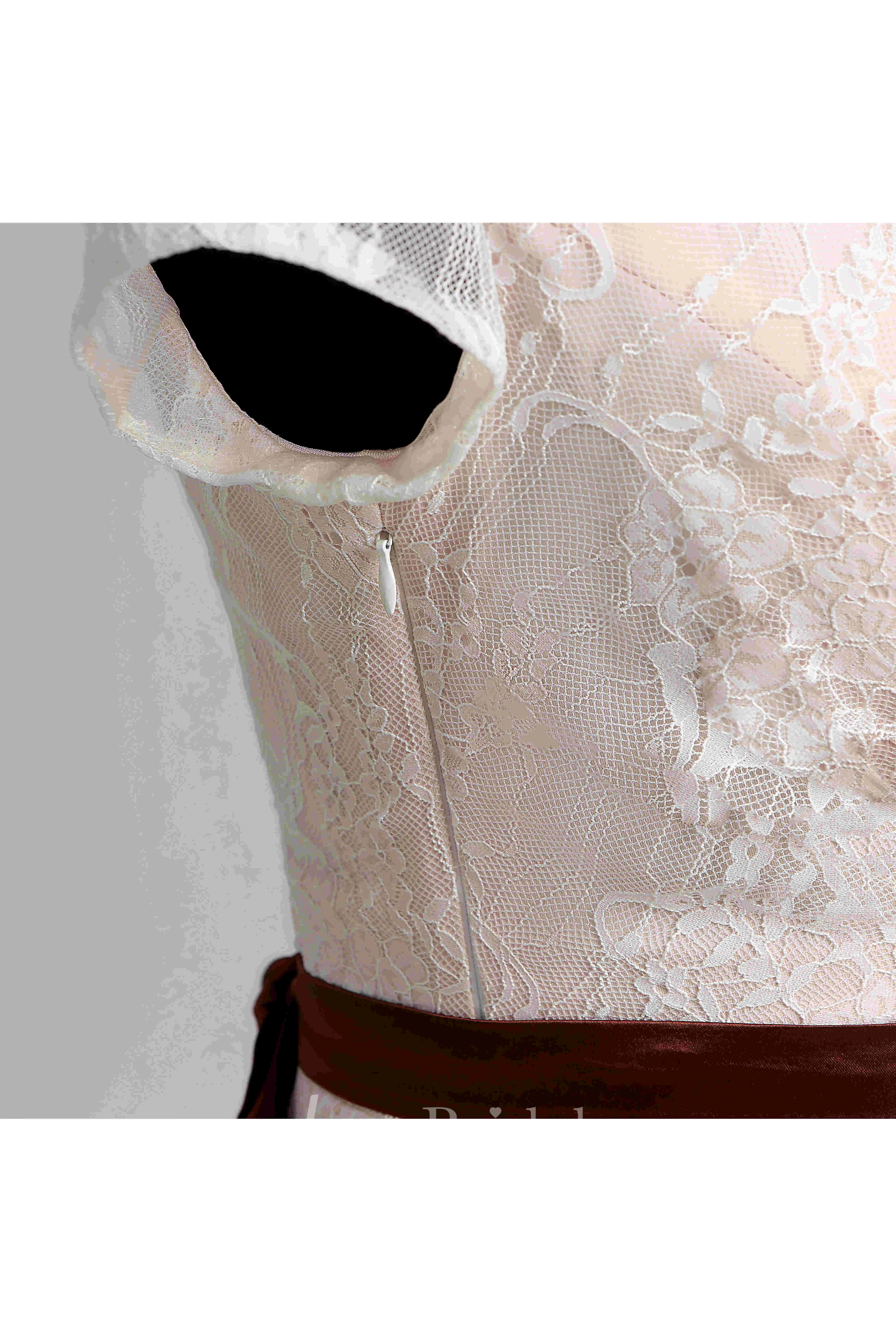 Short Sleeve V-neck Pleated Long Lace Maternity Wedding Dress