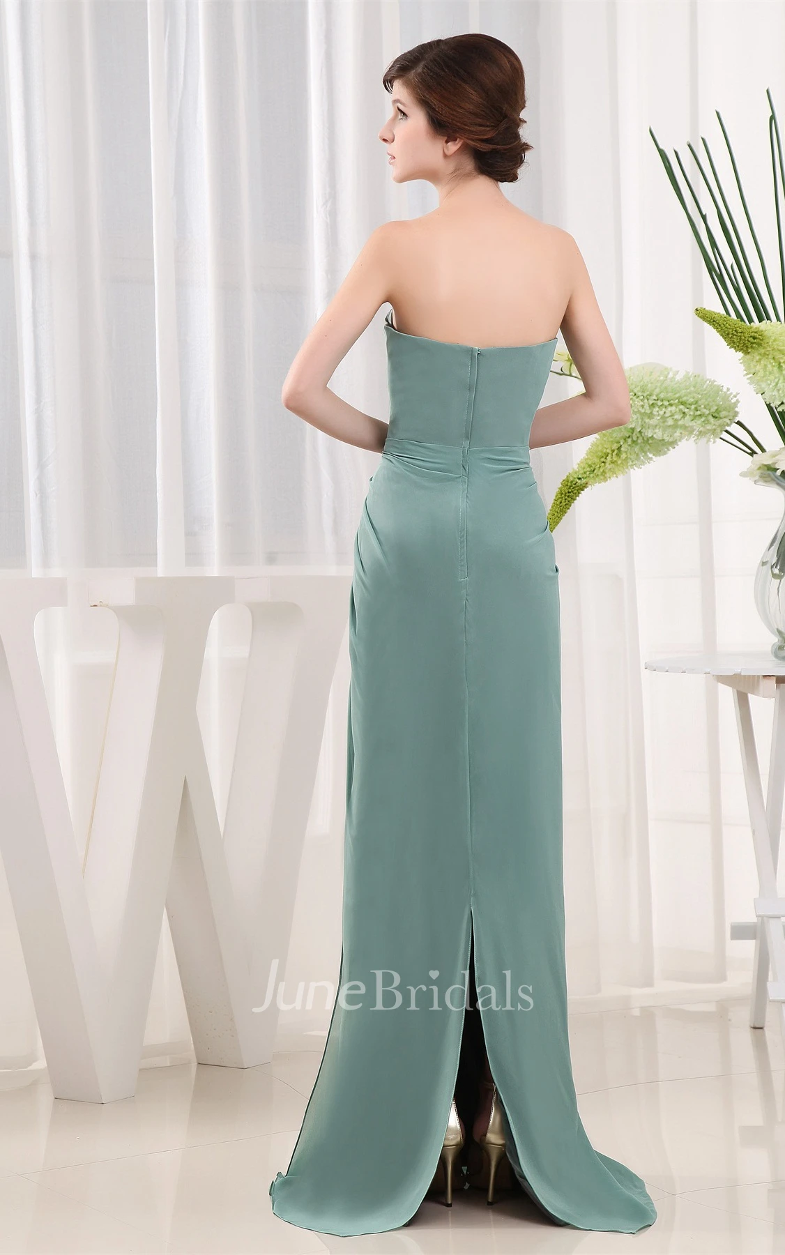 Sweetheart Chiffon Long Dress with Central Ruching and Bolero