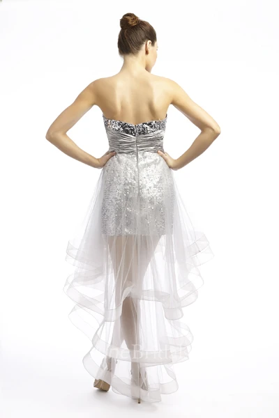 Sheath Sweetheart Sleeveless Ruched Floor-Length Sequins Prom Dress With Tiers