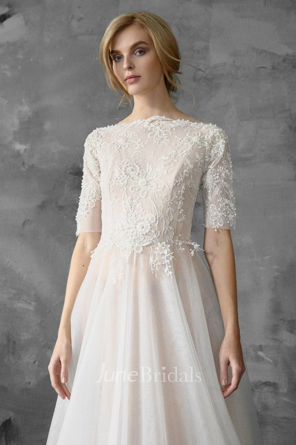 A-Line Tulle Beaded Lace Wedding Dress