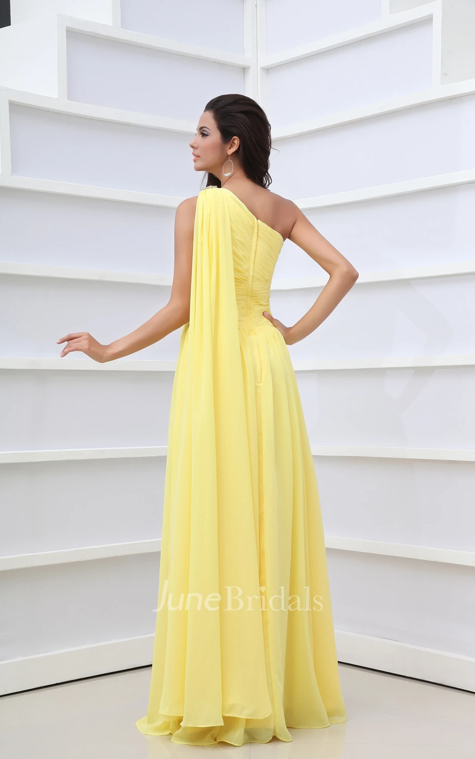 A-Line Empire Asymmetrical One-Shoulder Vintage Gown With Pleats