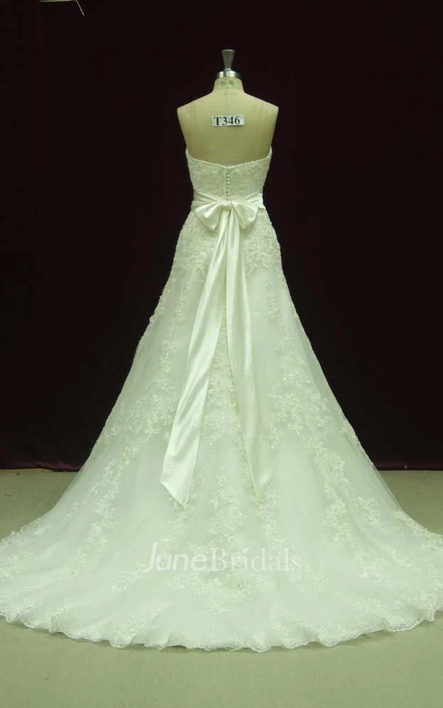 Gorgeous Strapless Lace Sweetheart Wedding Gown With Sash and Bow