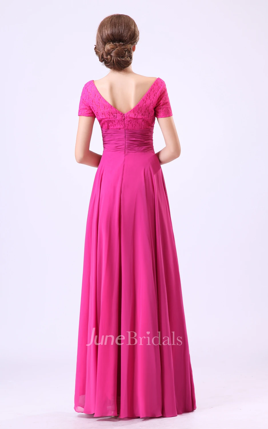 Chiffon Square-Neck-Sleeve Dress With Laced Top And Draping