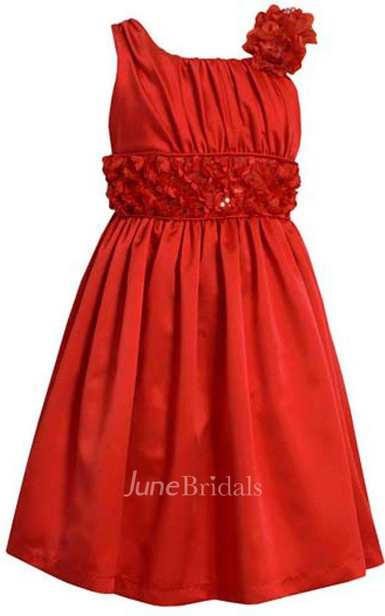 Sleeveless A-line Dress With Floral Shoulder