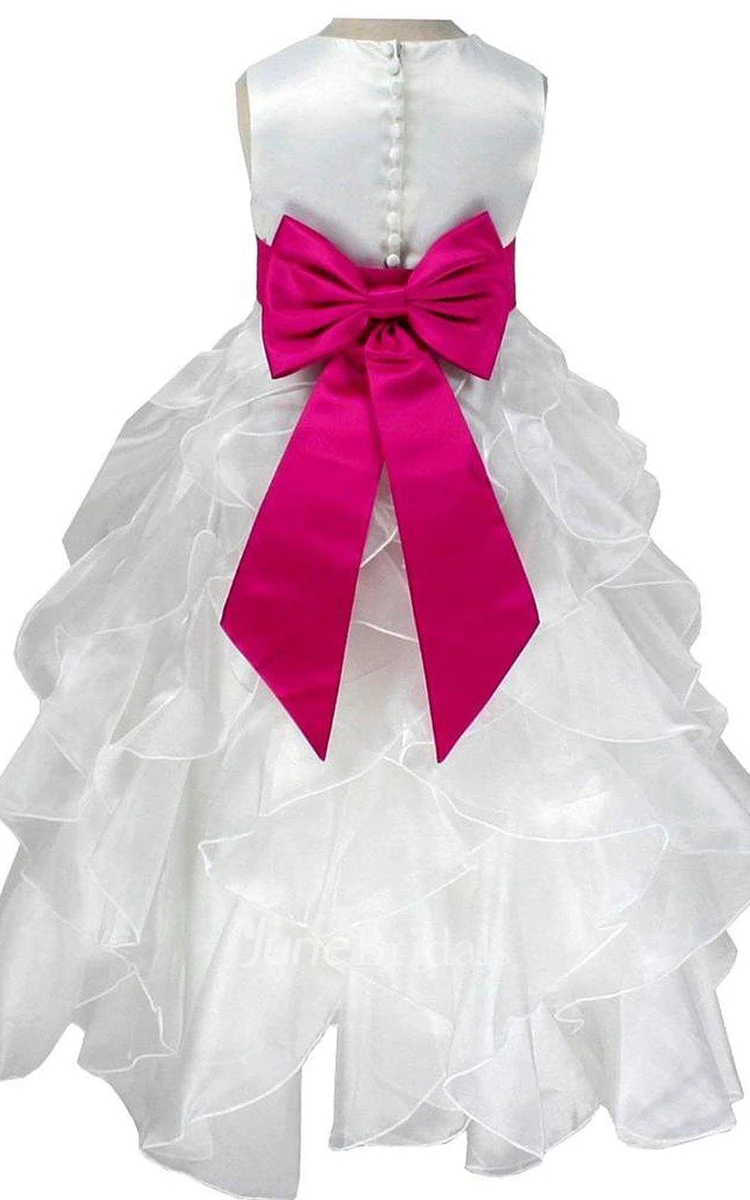 Sleeveless Ruffled Dress With Bow and Beadings