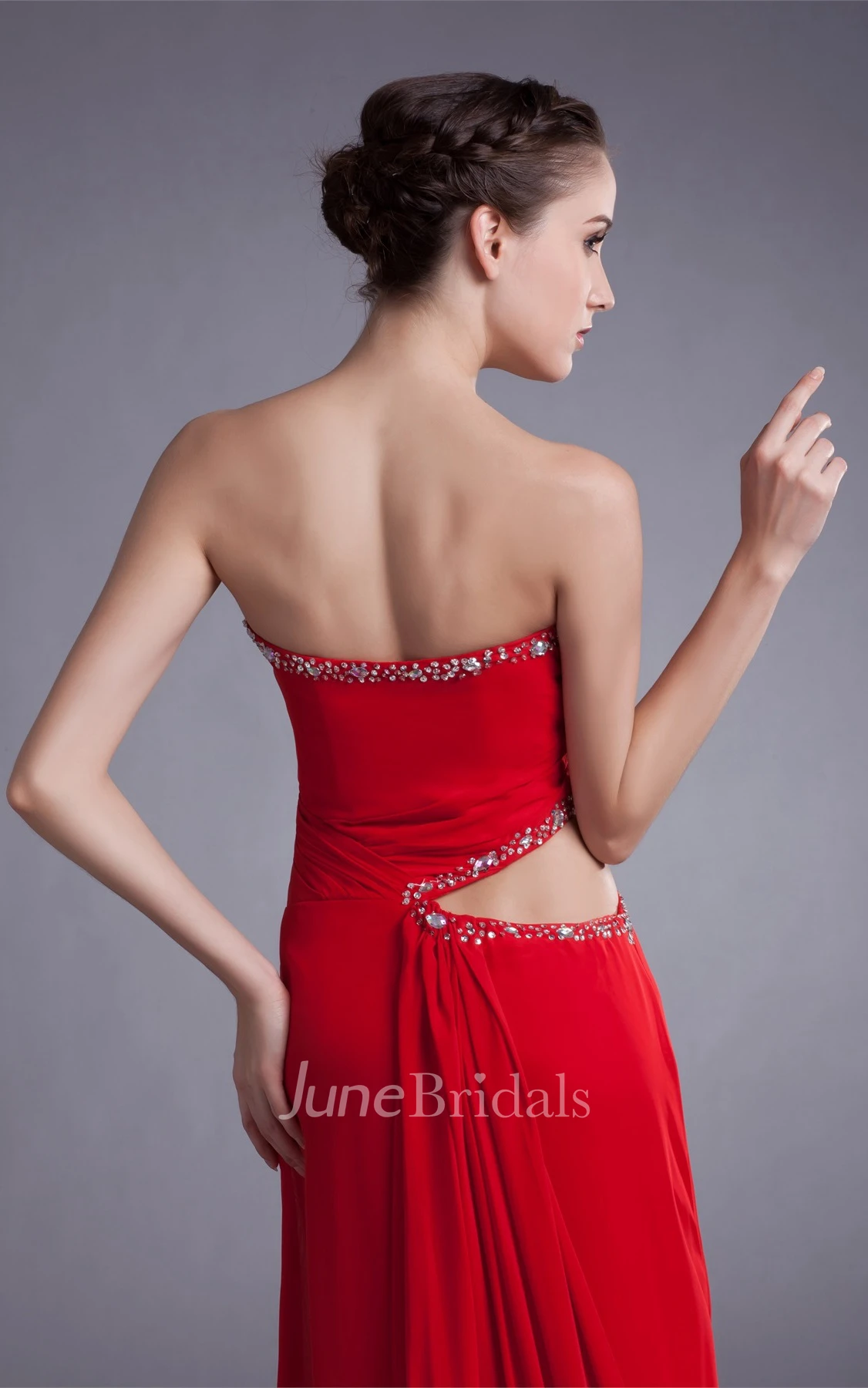 chiffon sheath maxi sweetheart dress with keyhole and beading