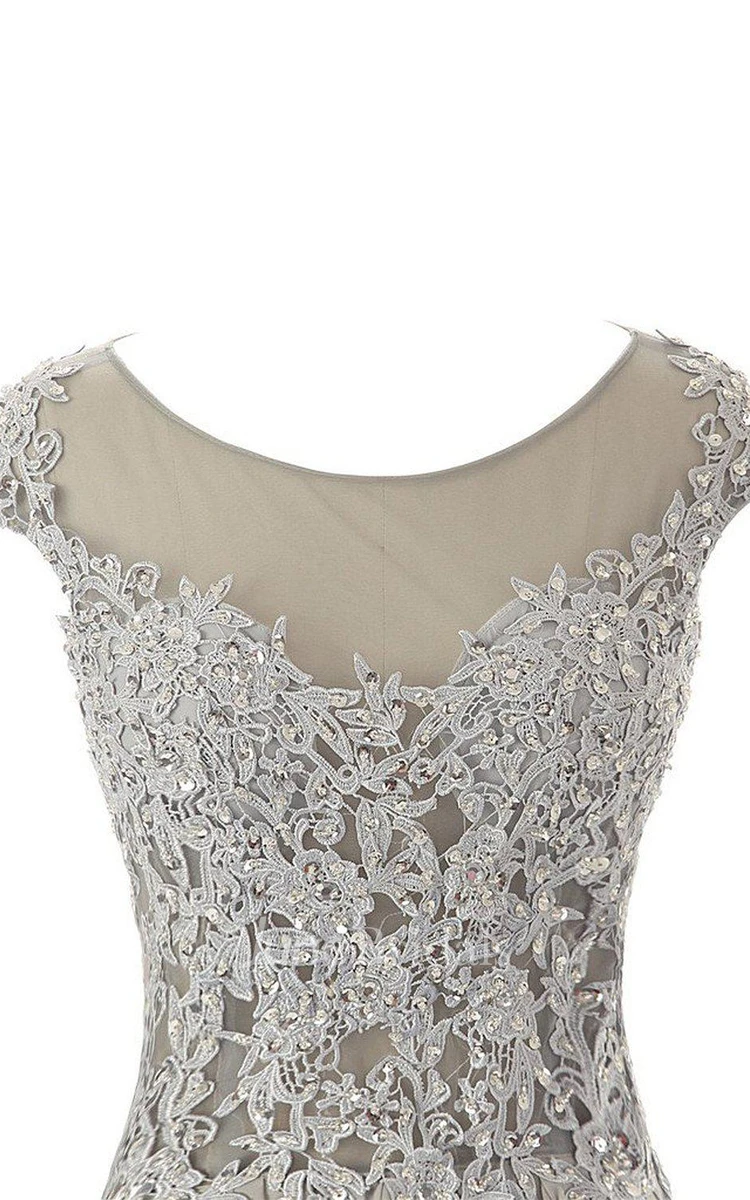 Dramatic Floor Length Chiffon Dress With Beaded Lace Appliques