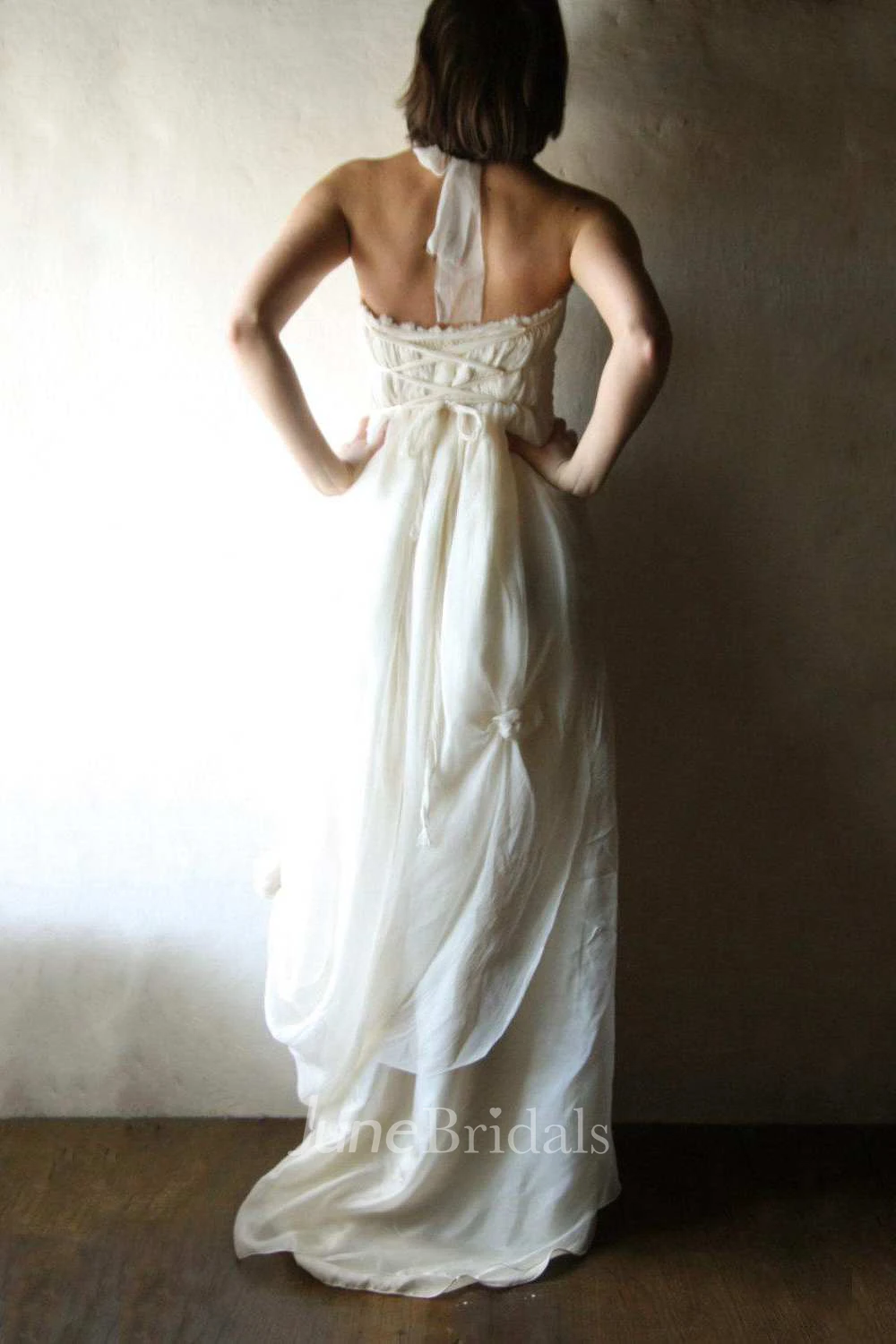 Casual Haltered Pick Up Floor-Length Dress With Flower And Bow