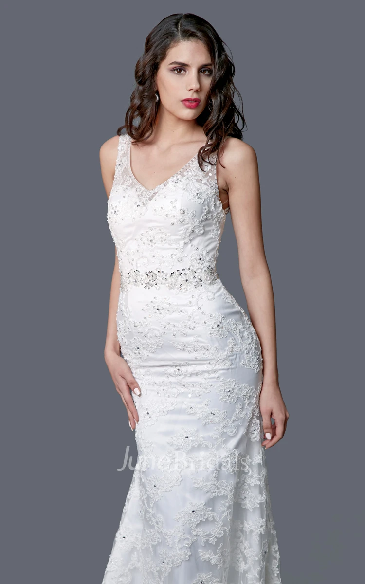 Amazing V-neck Lace Mermaid Dress With Illusion Back