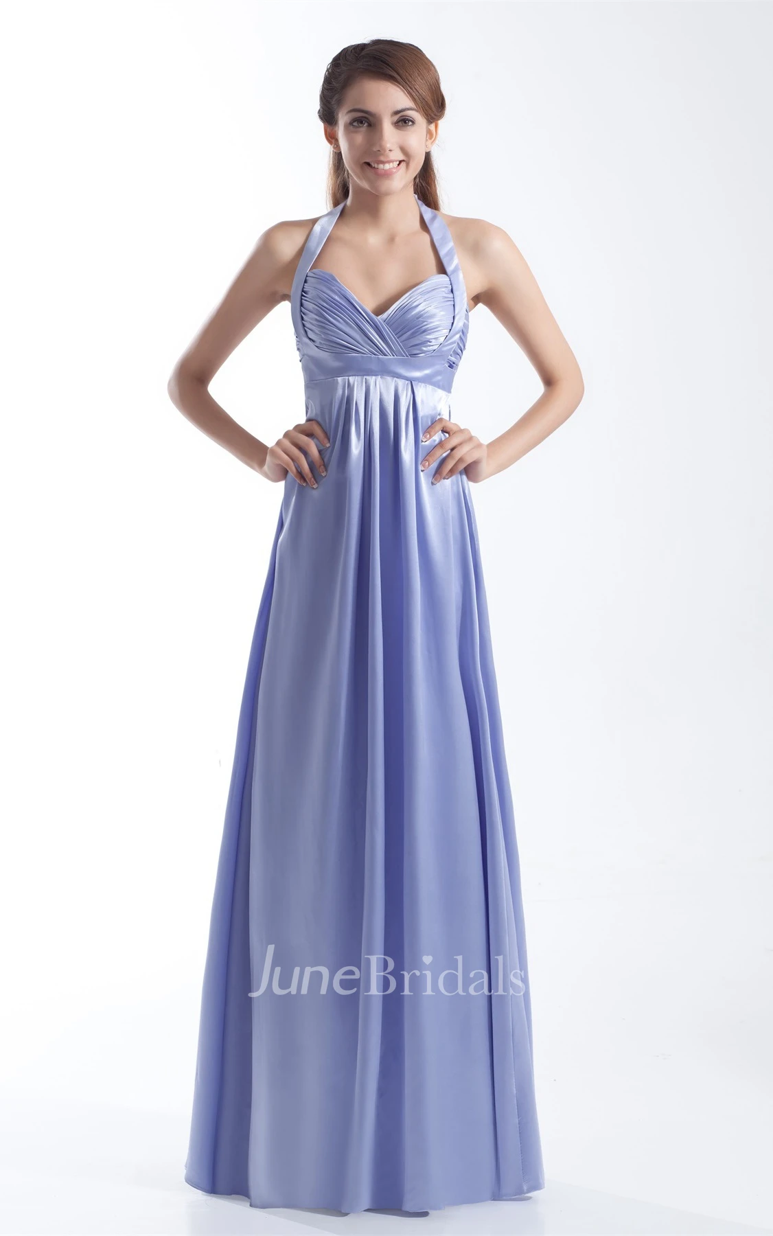 Criss-Cross Floor-Length Pleated Dress with Halter