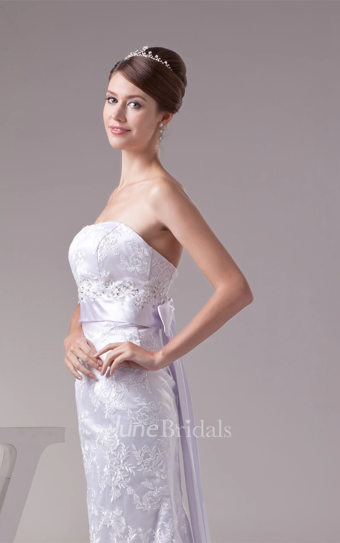 Strapless Maxi Sheath Dress with Embroideries and Beaded Waist