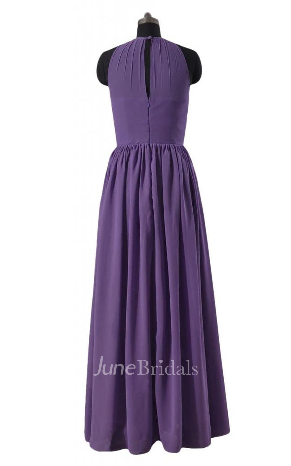 Sleeveless High Neck Bodice Long Pleated Chiffon Dress