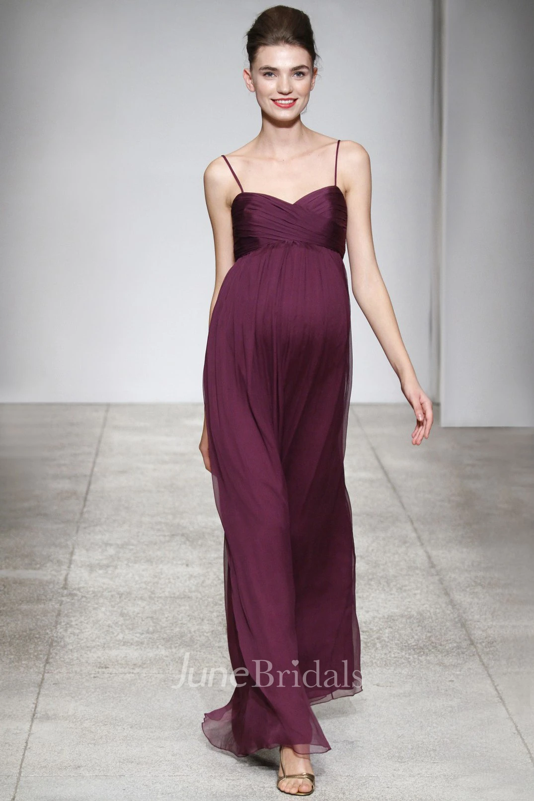 Maxi Spaghetti Empire Chiffon Bridesmaid Dress With Criss Cross