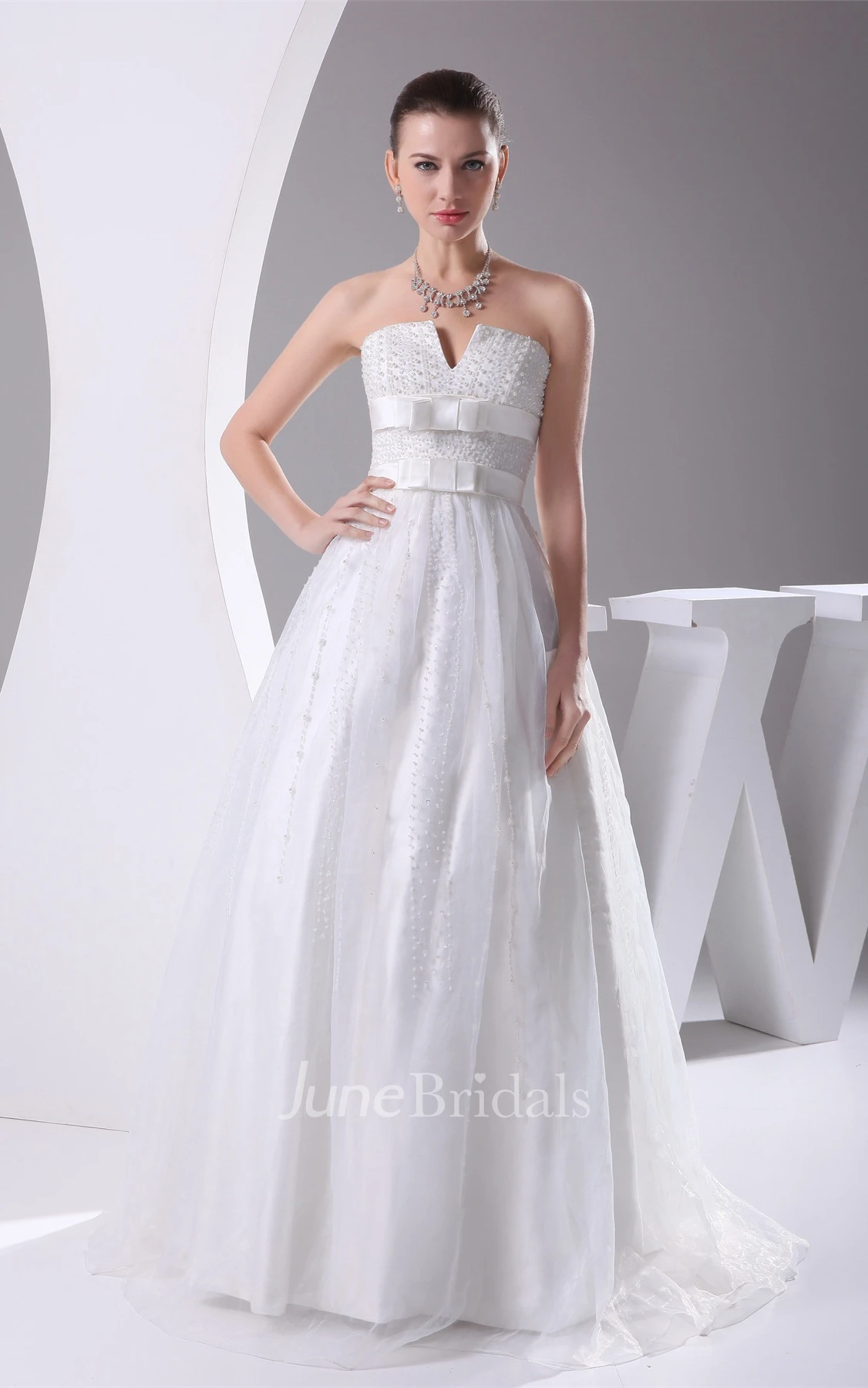 Strapless Notched Tulle A-Line Gown with Crystal Detailing