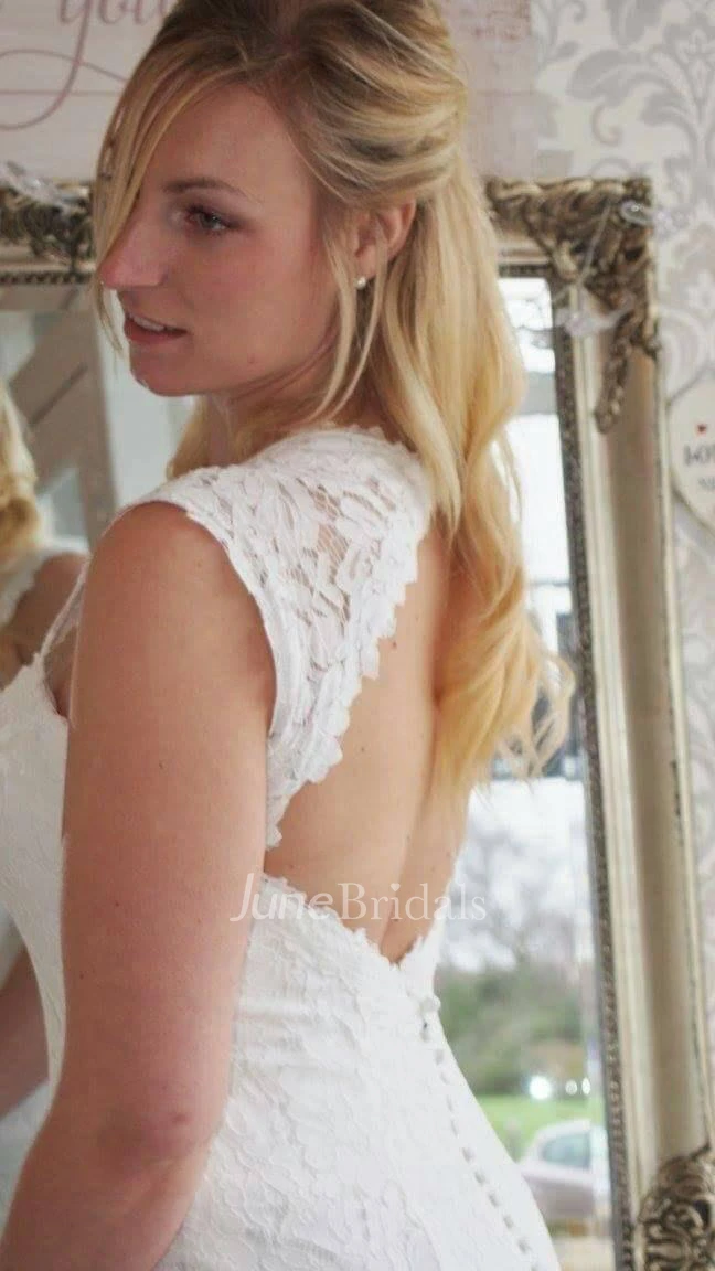 V-Neck Sleeveless Lace Mermaid Wedding Dress With Keyhole Back