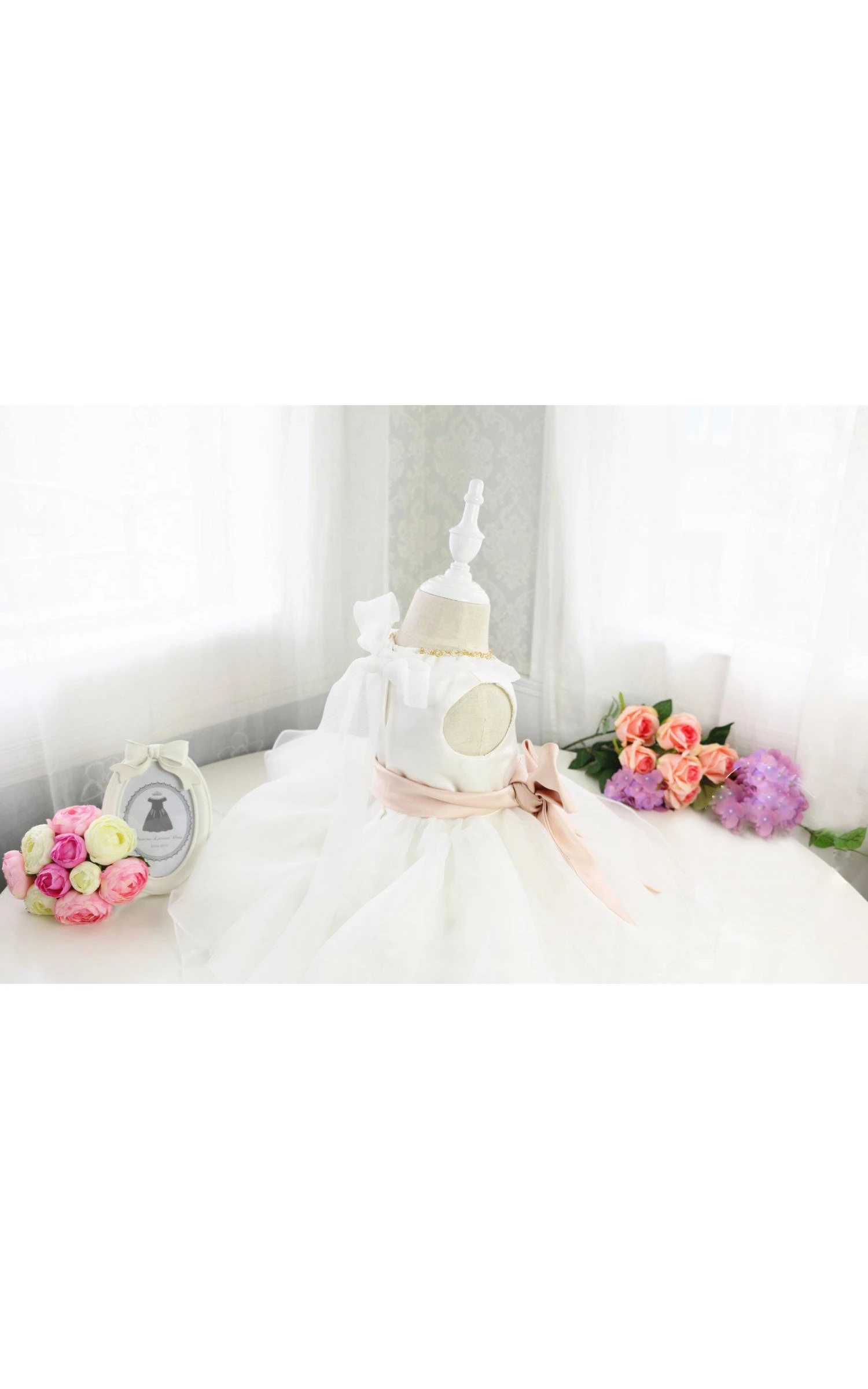 Glitz Sleeveless Beaded Jewel Neck Pageant Organza Dress With Bow Sash