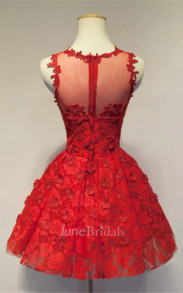 Sleeveless Short v-neck Lace Dress With Pleats