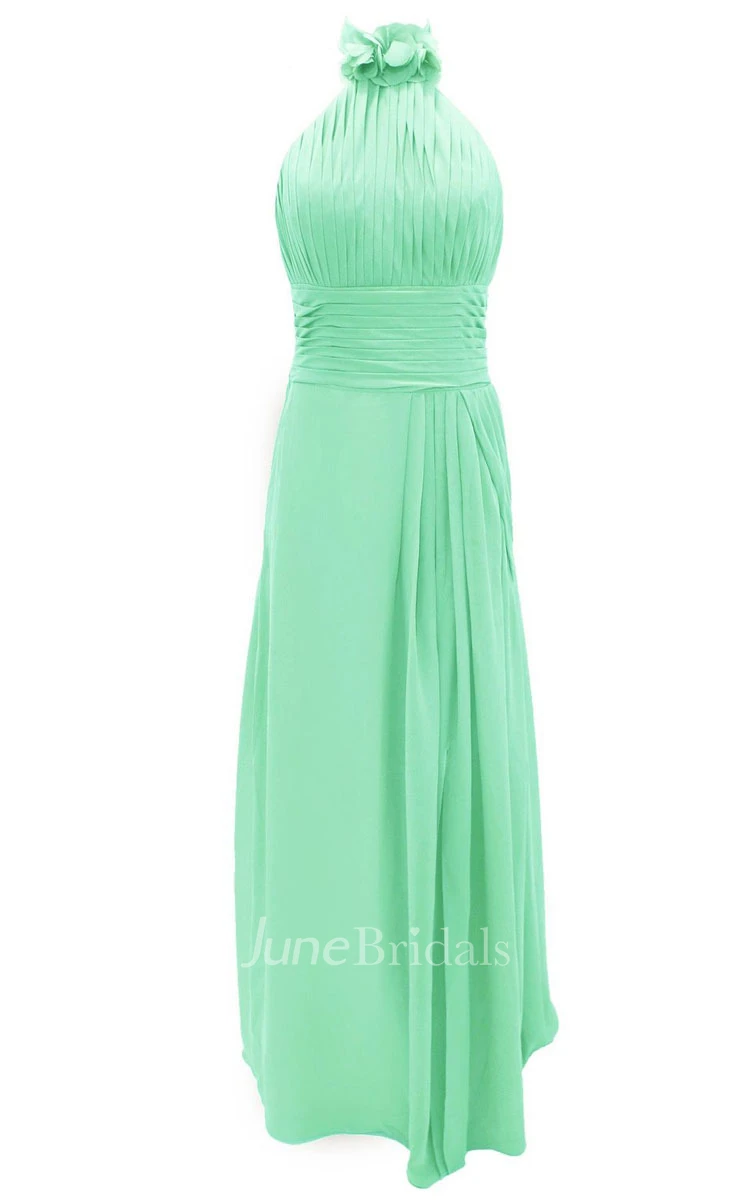 Petal High Neck Halter A-line Gown With Band
