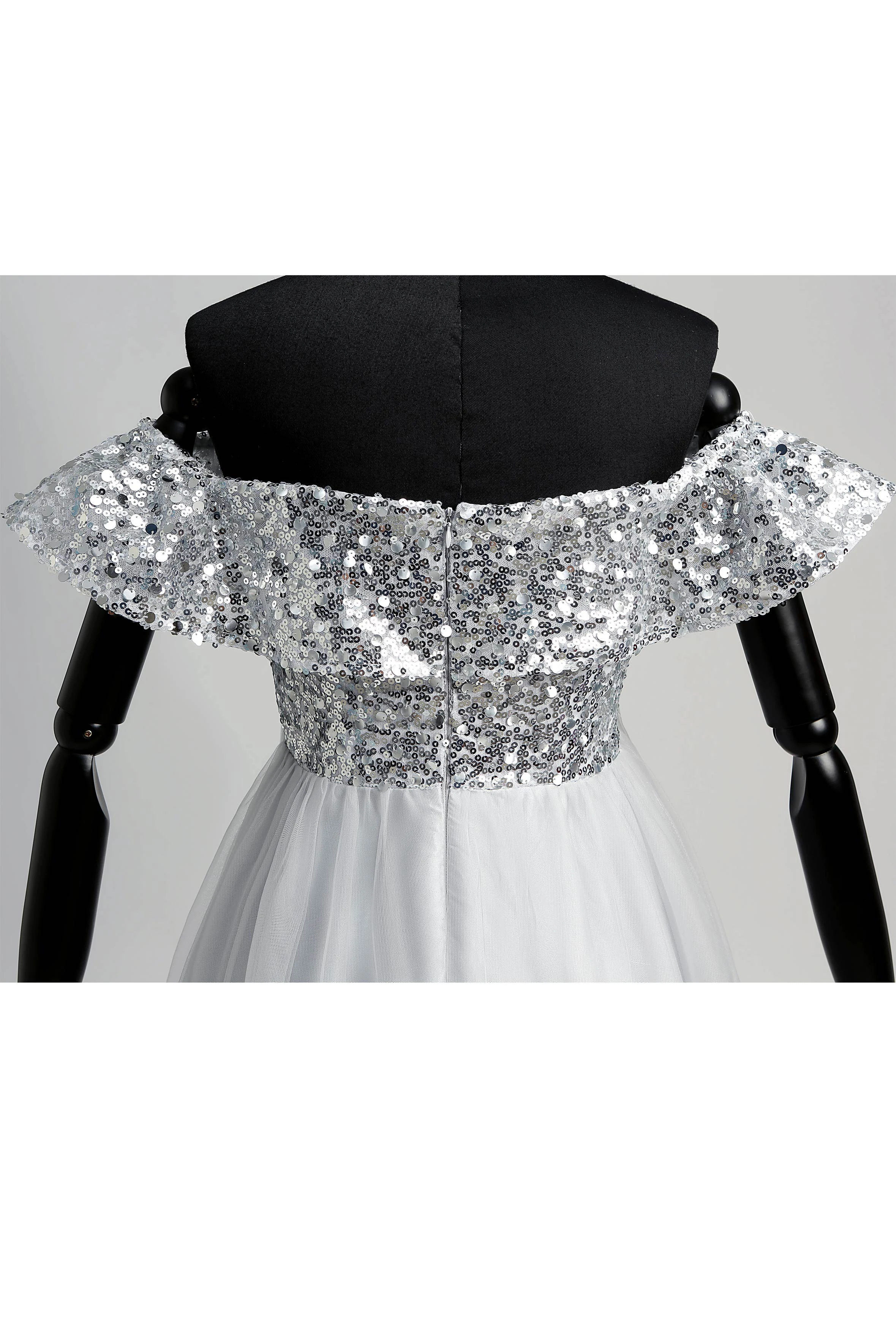 Strapless Sequined Bodice Empire Pleated Tulle Dress