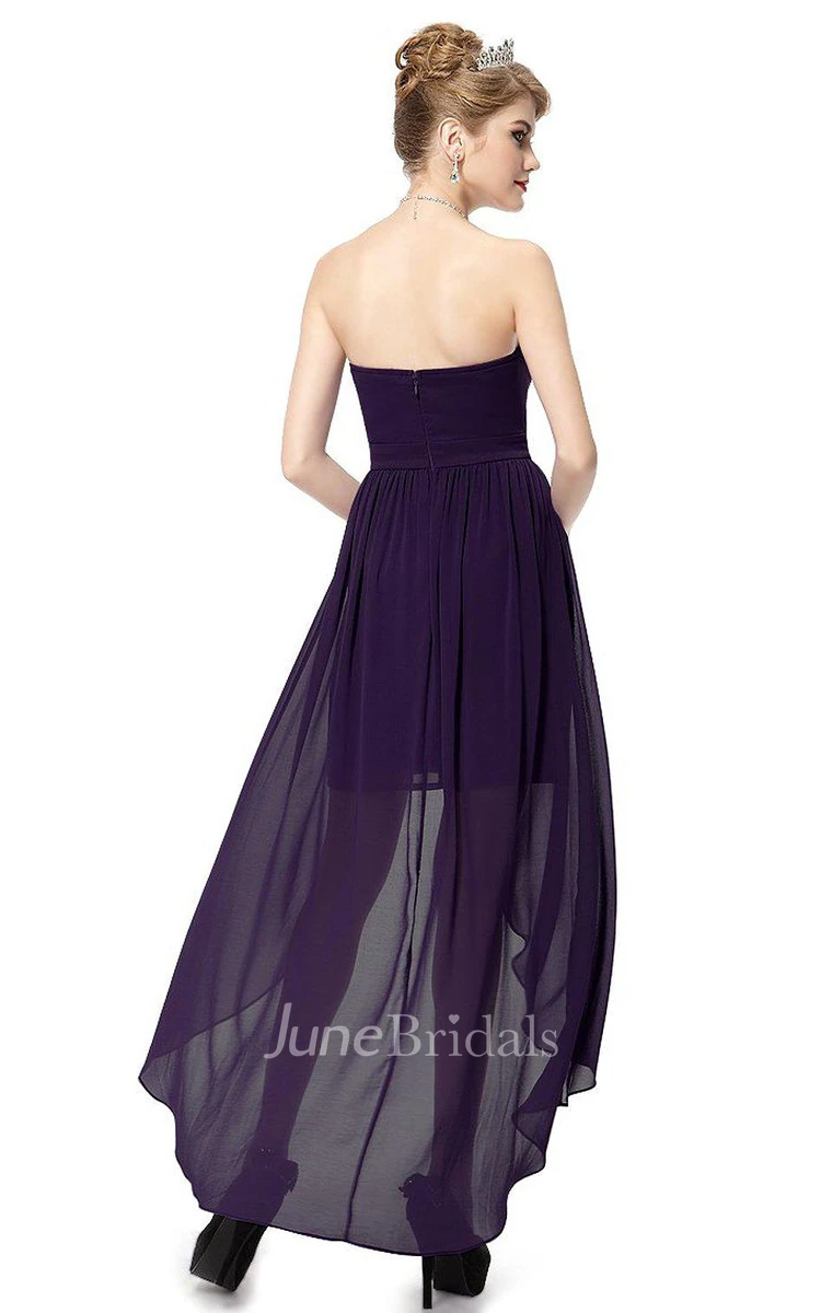 Sweetheart Asymmetrical Chiffon Gown With Pleats