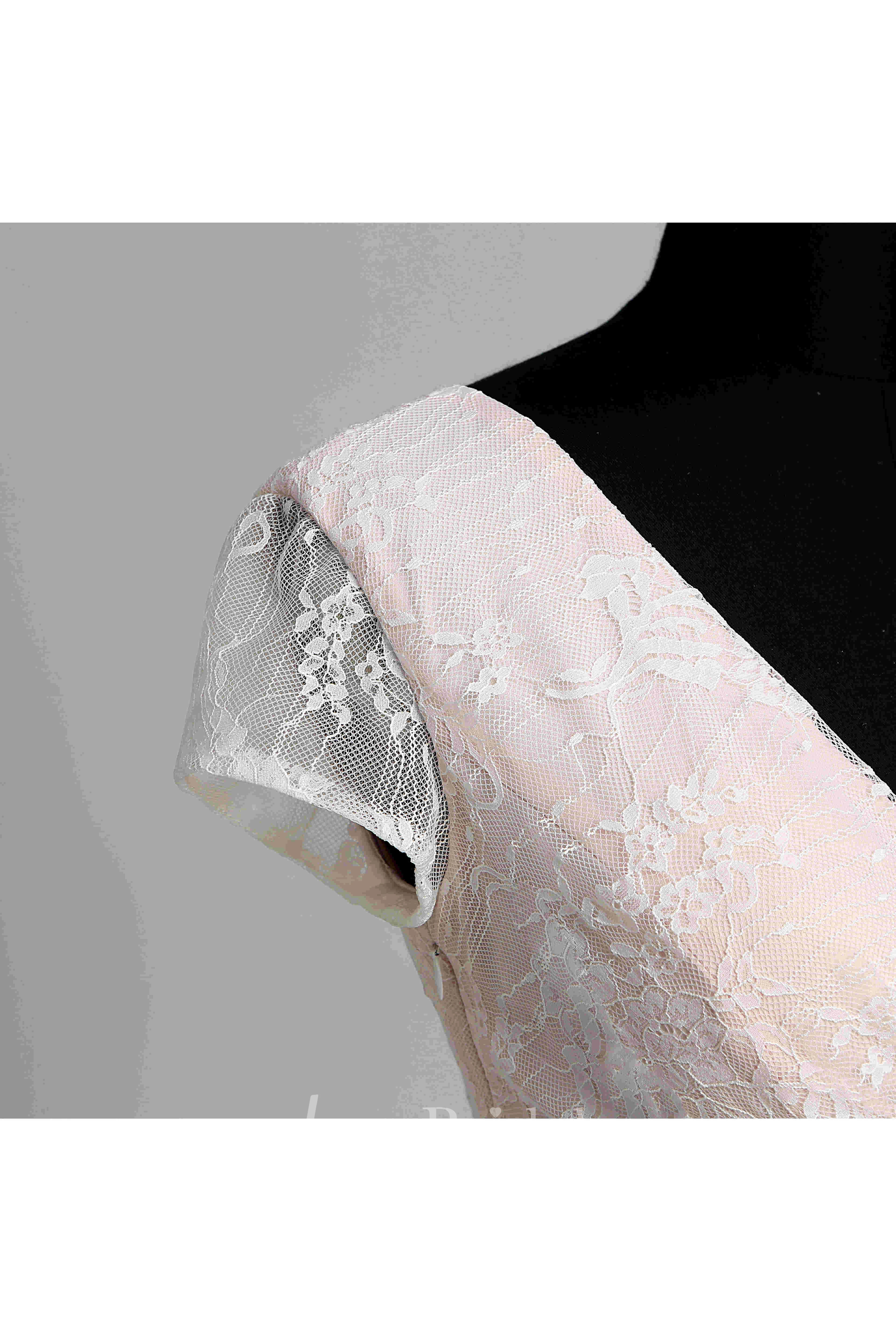 Short Sleeve V-neck Pleated Long Lace Maternity Wedding Dress