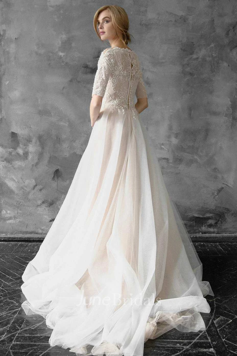 A-Line Tulle Beaded Lace Wedding Dress