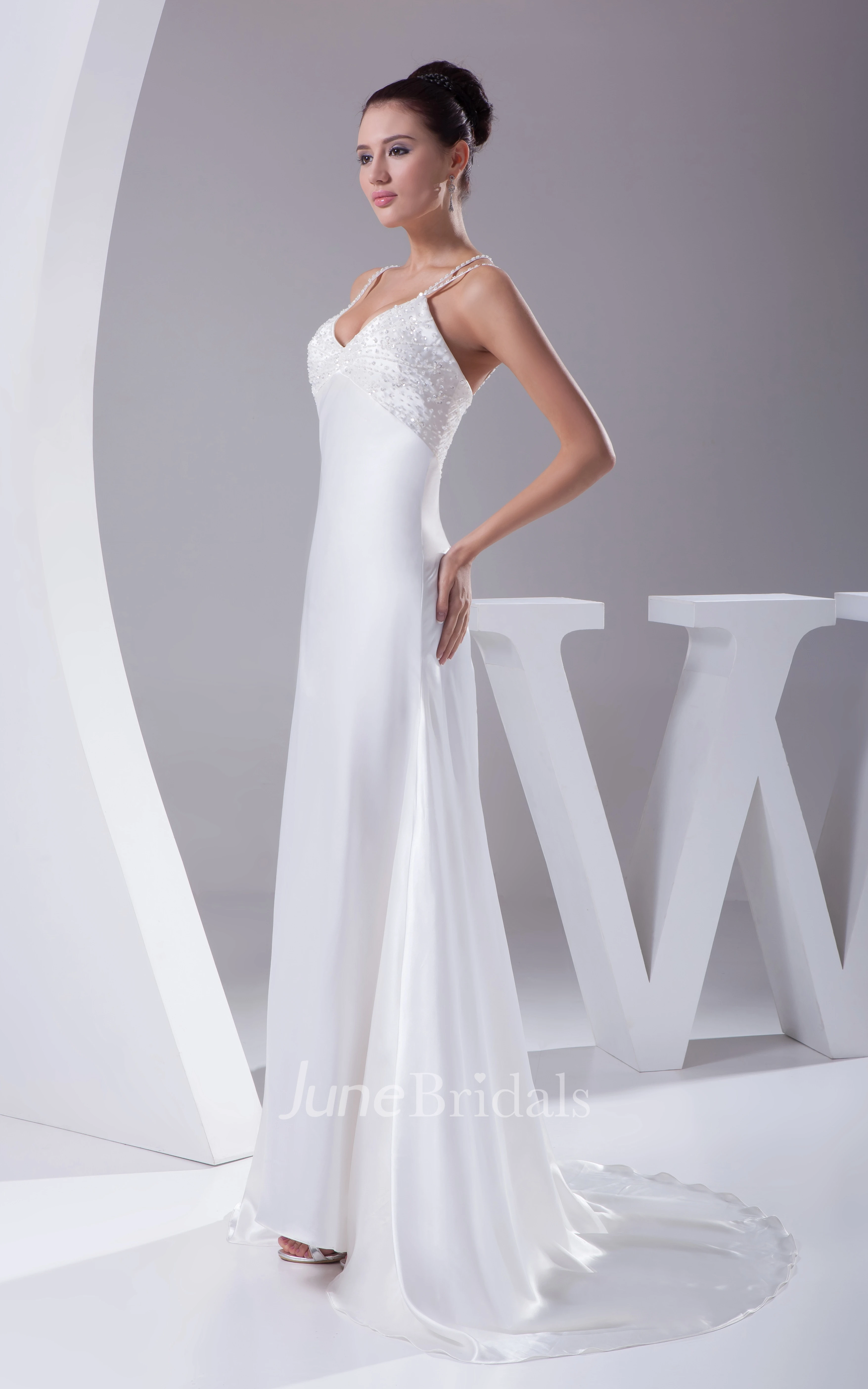 Beaded V-Neck Floor-Length Dress With Spaghetti Straps