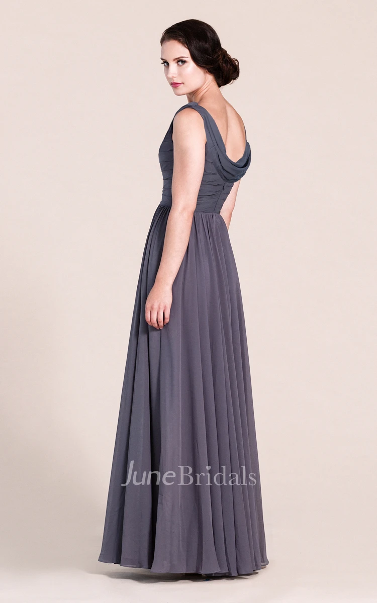 Sleeveless Scoop A-line Long Dress With Ruching