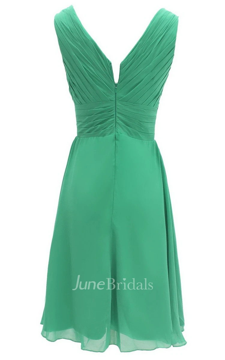 Chic V-neck Pleated A-line Gown With Ruched Band